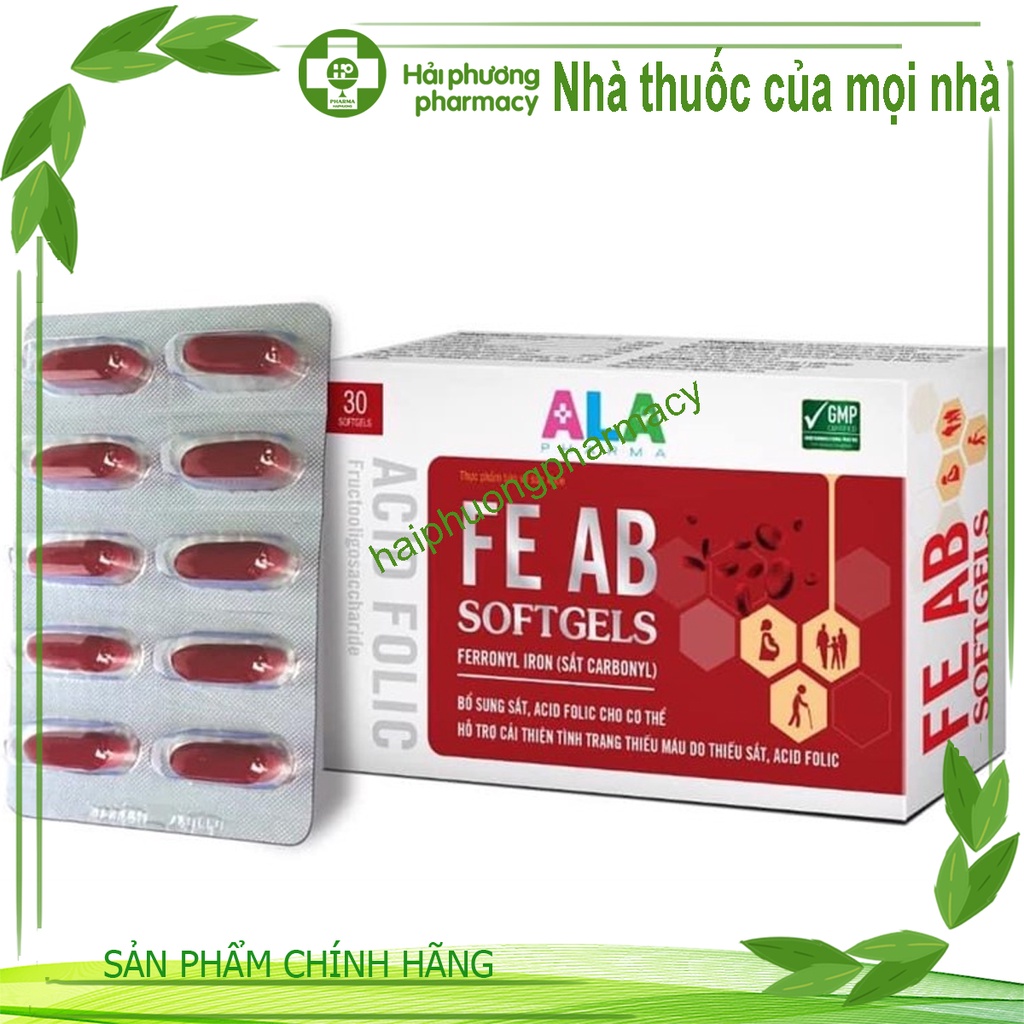 FE AB SOFTGELS ALA Bổ sung sắt, acid folic cho cơ thể. Hỗ trợ tạo máu và cải thiện tình trạng thiếu máu do thiếu sắt