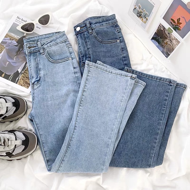 Quần jean ống loe co dãn nữ lưng cao quảng châu - quần ống bát hot trend nữ
