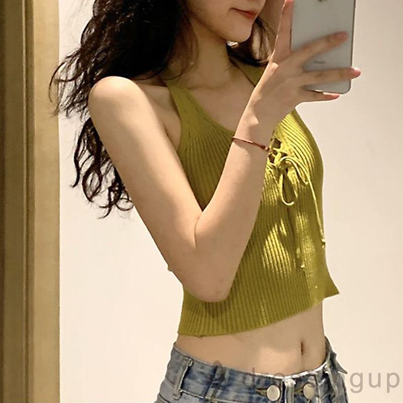 Áo dệt kim sát nách màu sắc đơn giản dành cho nữ