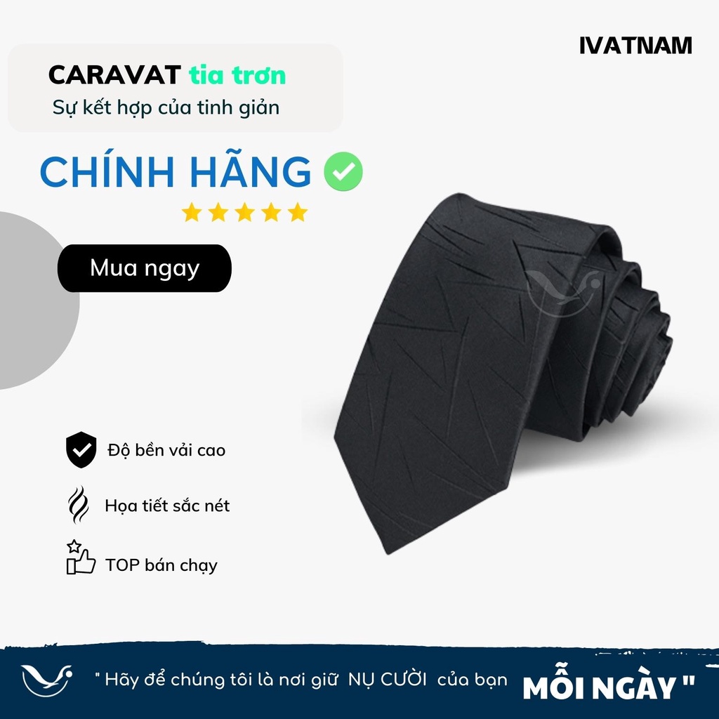 Cà vạt nam đen họa tiết tia xanh IVATNAM siêu nhẹ , cao cấp về chất lượng , thu hút mọi góc nhìn