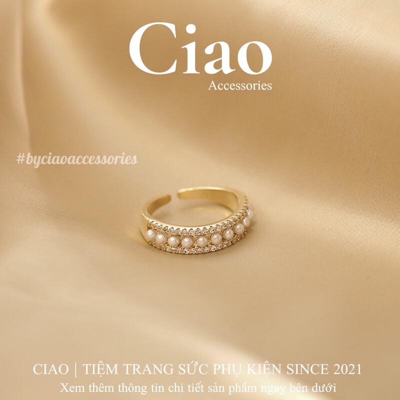 [HOẢ TỐC 1H] Nhẫn titan không gỉ hoạ tiết đính đá và hạt ngọc trendy Lopvie Ciao