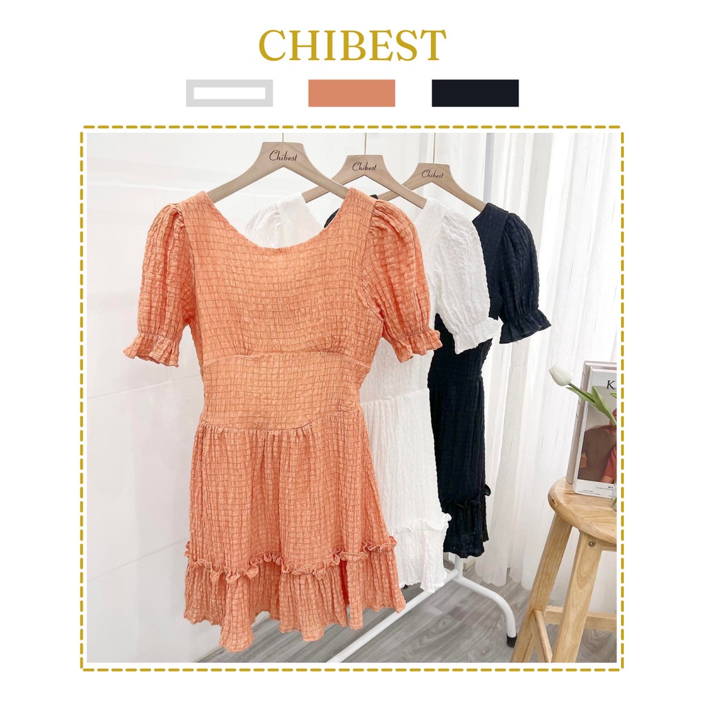 Đầm xòe nữ bèo tầng tay chun bồng chất xốp cut chun lưng CHIBEST ADB52