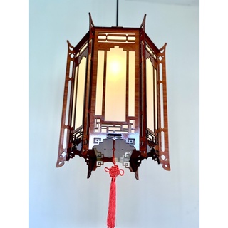 Đèn thả trần trang trí lục giác gỗ
