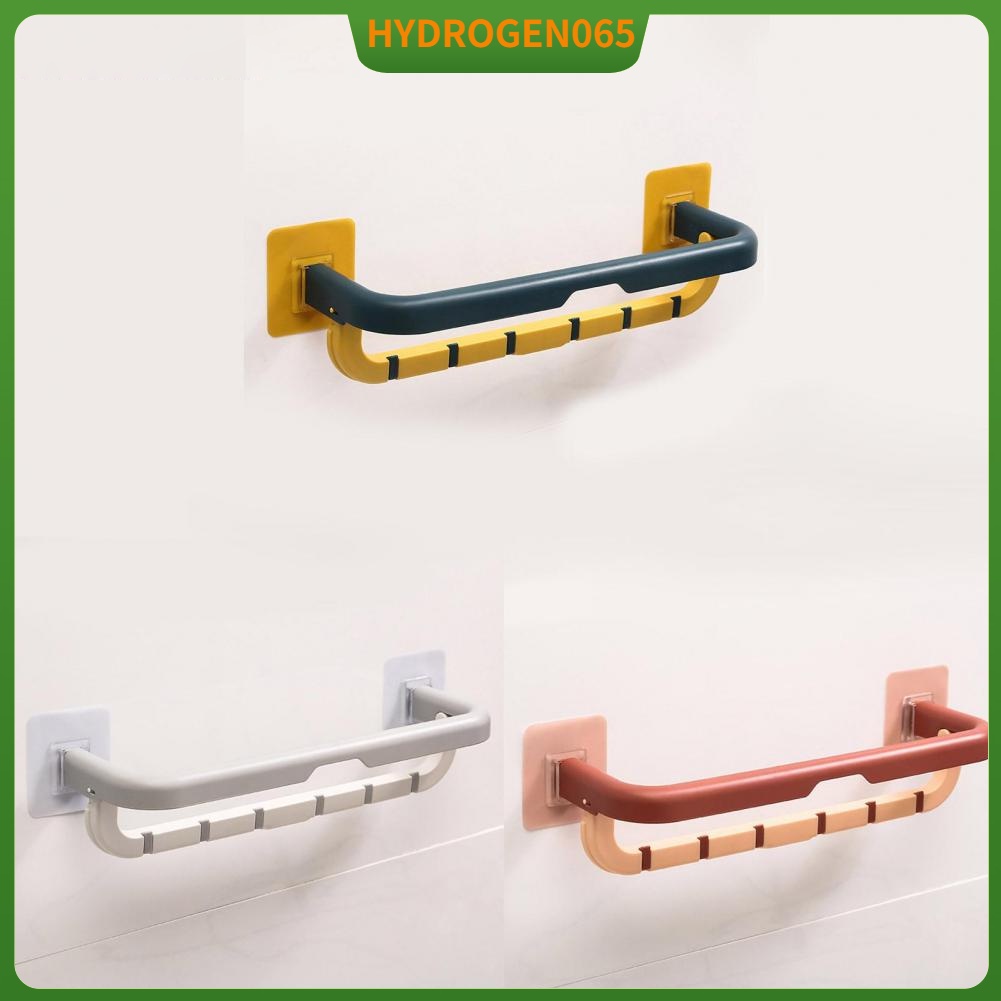 Hydrogen065 Towel Rack Double Layer Bar Folding Holder Shelf Hole Free Installation for Bathroom
