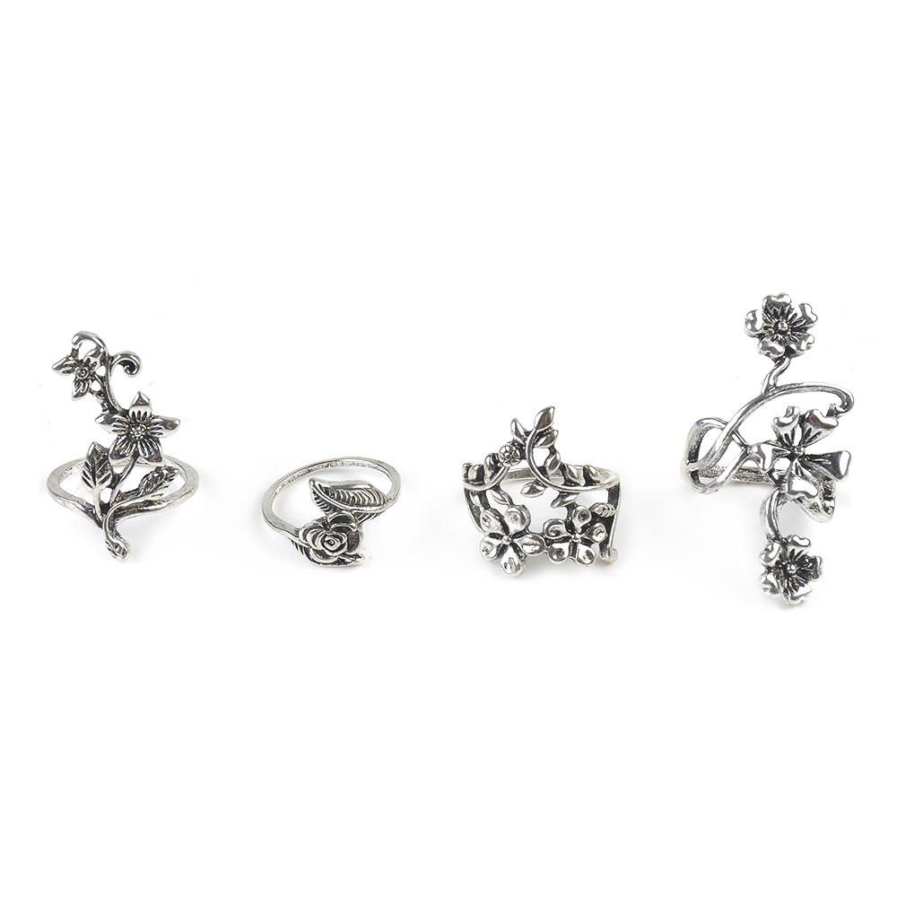 Set 4 Nhẫn Đốt Ngón Tay Hình Hoa Lá Phong Cách Boho