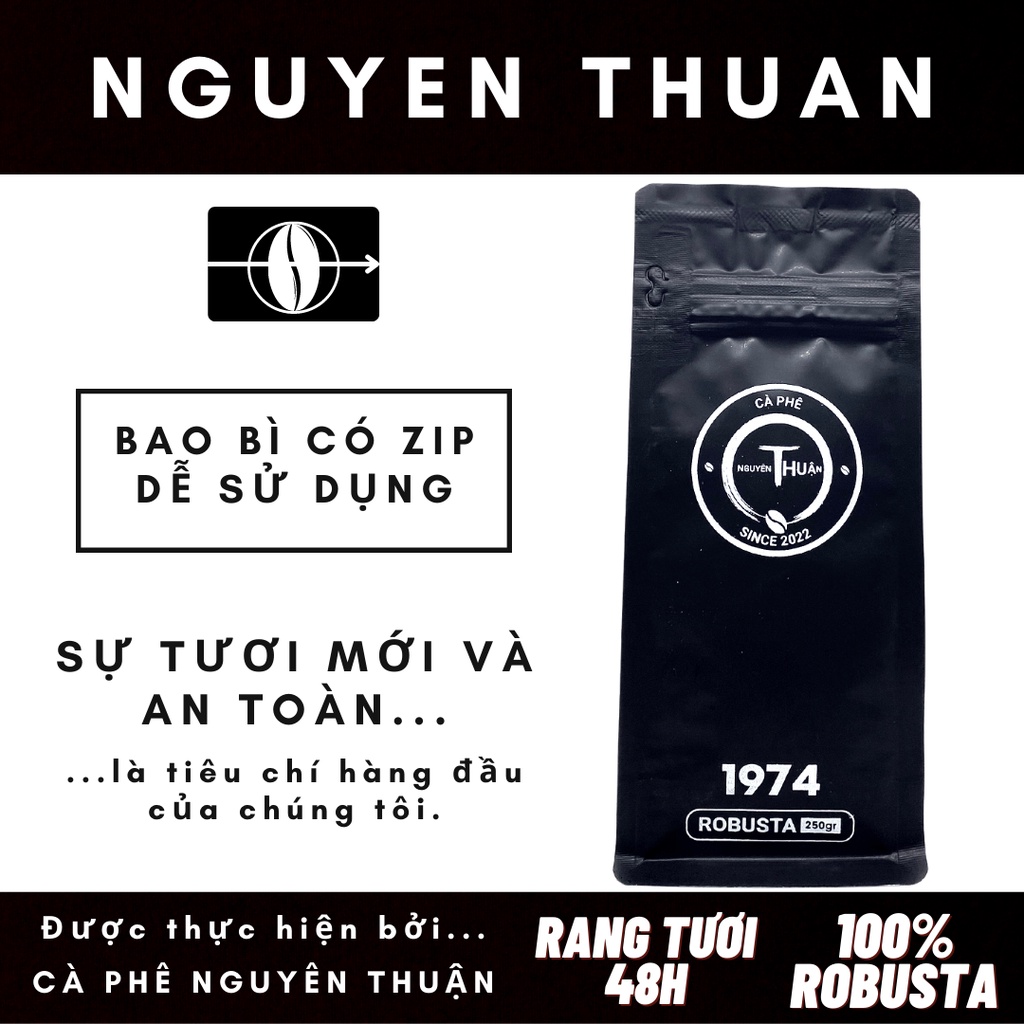 Cà Phê Nguyên Thuận- Nguyên Chất- Rang Tươi- 100% Robusta Di Linh- Gói 250g- Pha Máy- Pha Phin- Pha Túi Lọc- Nhà Trồng.
