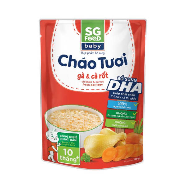 Lốc 53 - Combo 5 Cháo Tươi Baby Sài Gòn Food 240g (Gà, Thịt Bằm, Bò, Tôm, Cá Hồi)