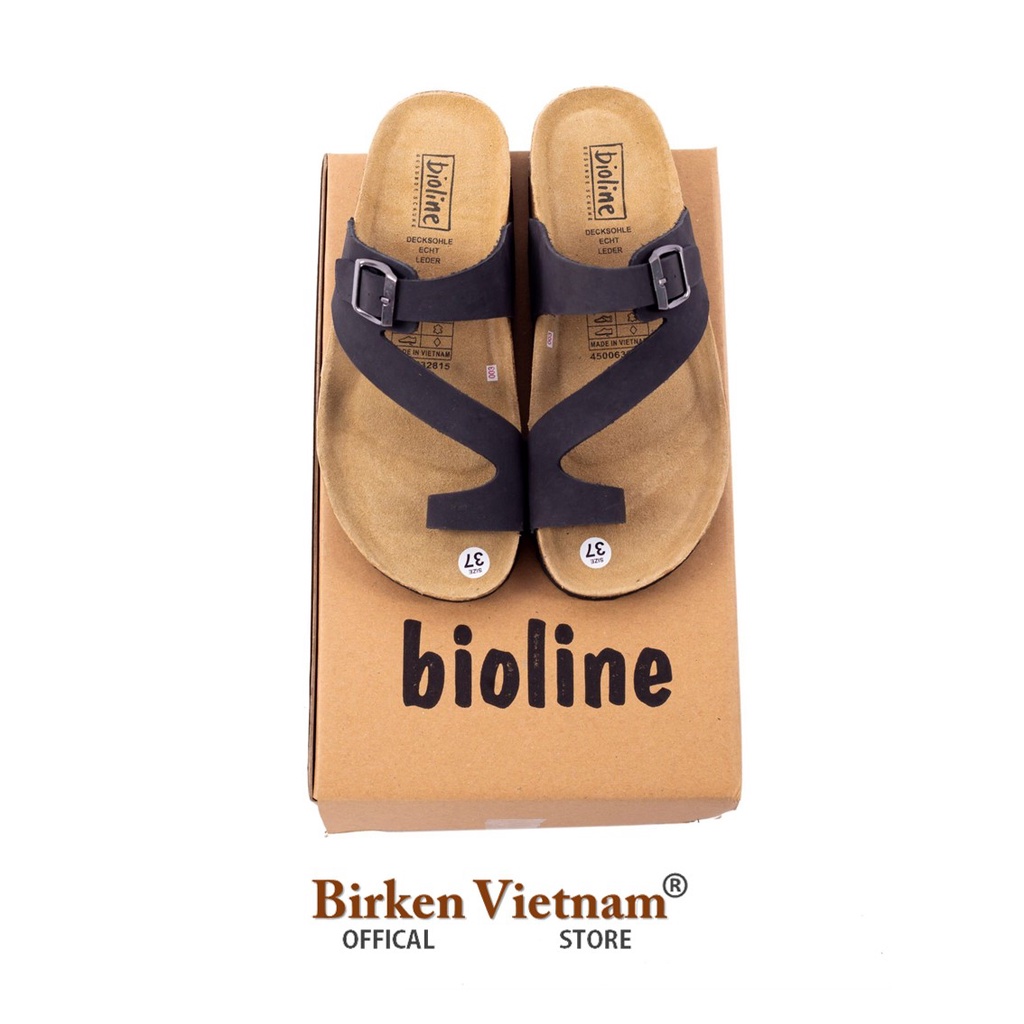 MÃ D24 DÉP DA BÒ THẬT Đế Trấu Quai Xỏ Ngón Unisex Birken Vietnam Bioline