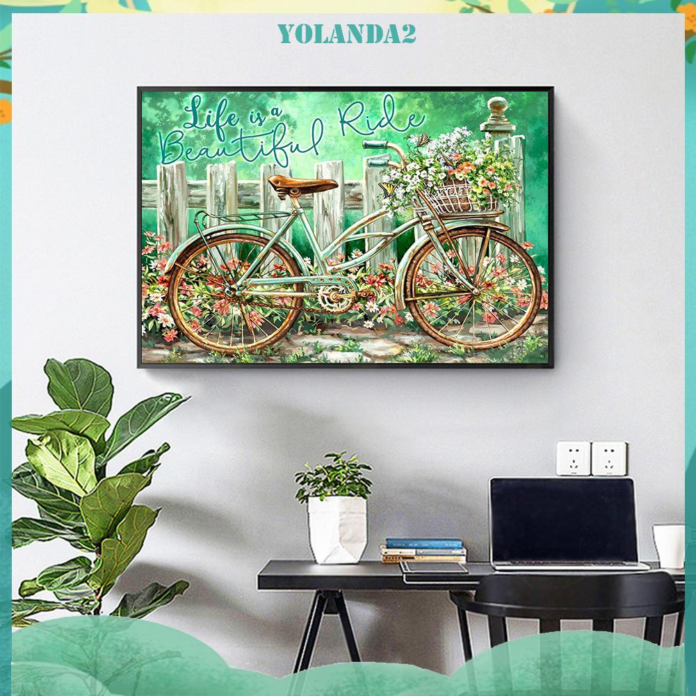 Tranh đính đá kim cương toàn bộ 5D DIY hình xe đạp sân vườn