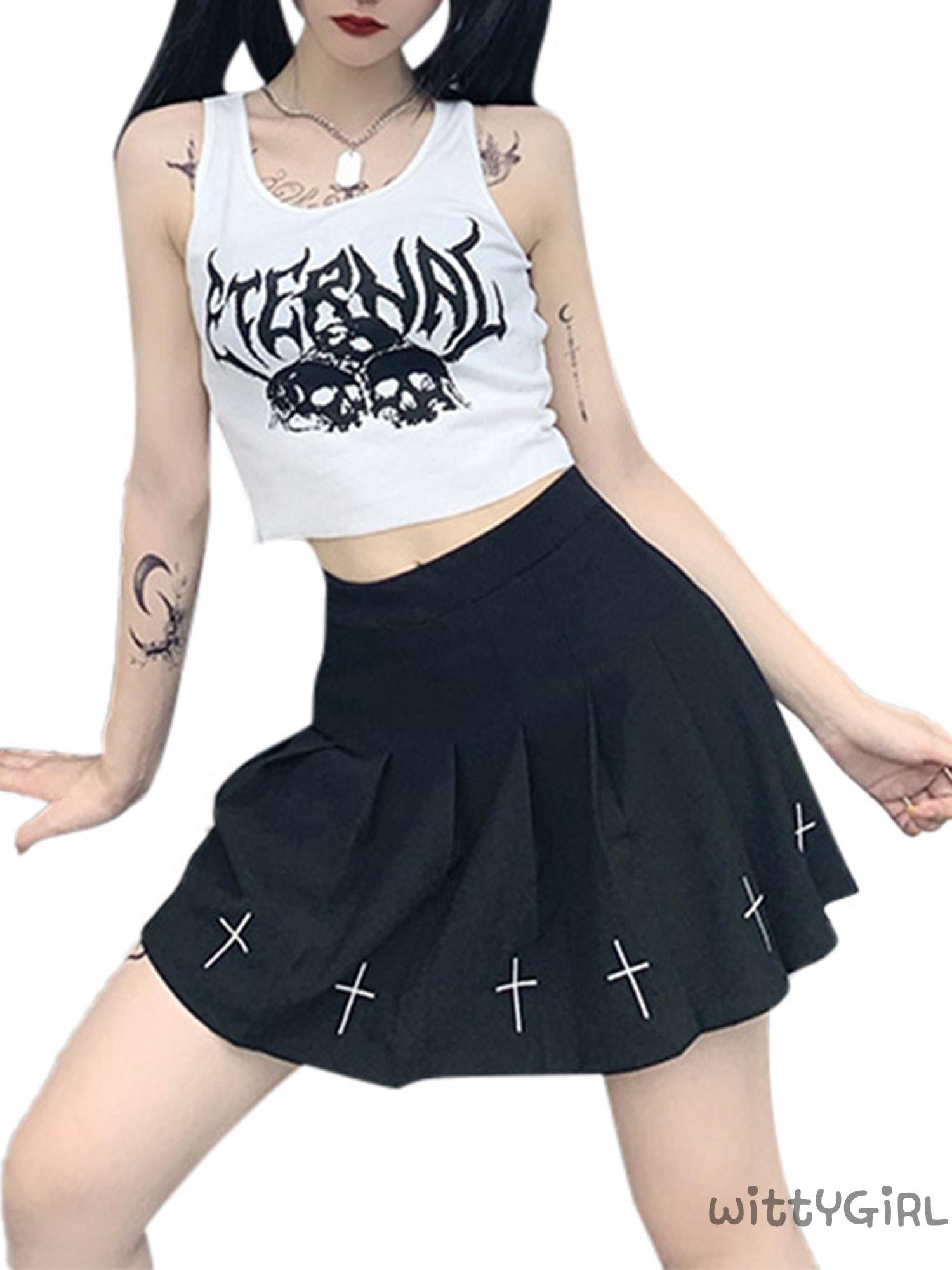 Áo Croptop Sát Nách Hoạ Tiết Đầu Lâu Phong Cách Gothic Cho Phái Nữ