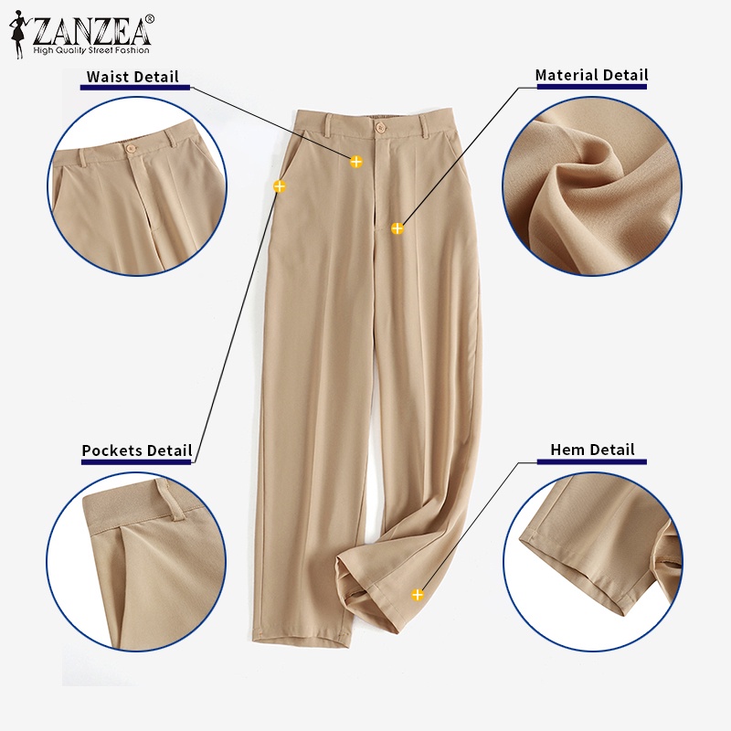 Quần dài ZANZEA lưng co giãn có túi thời trang cho nữ