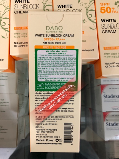 Kem chống nắng DABO White sunblock cream SPF 50