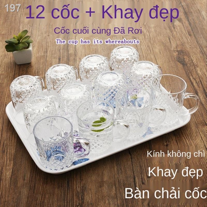 【HOT】Bộ cốc nước thủy tinh gia dụng uống trà 6 gói Có giá đỡ Ấm đun Hoa bia chanh