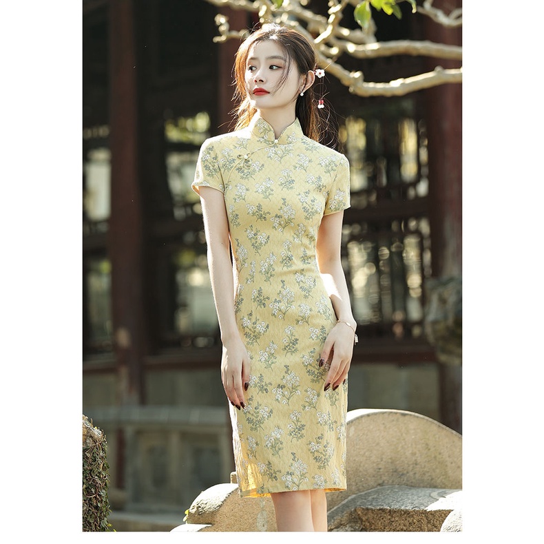 Size S-3xl Short Sleeve Lady's Midi Dress with New Yellow Flowers Summer dress