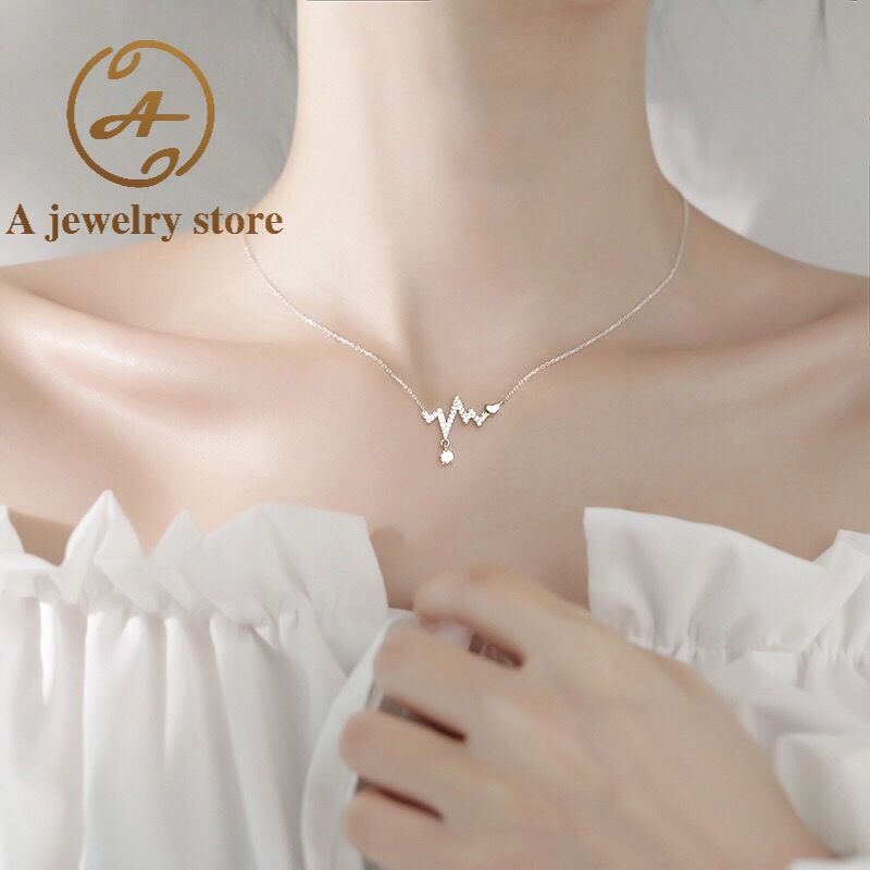 AJEWELRY Korean Diamond Heartbeat Shiny Necklace Pendant Girls Fashion Ins Exquisite Simple Clavicle Chain Women Fashion Jewelry Accessories Gift