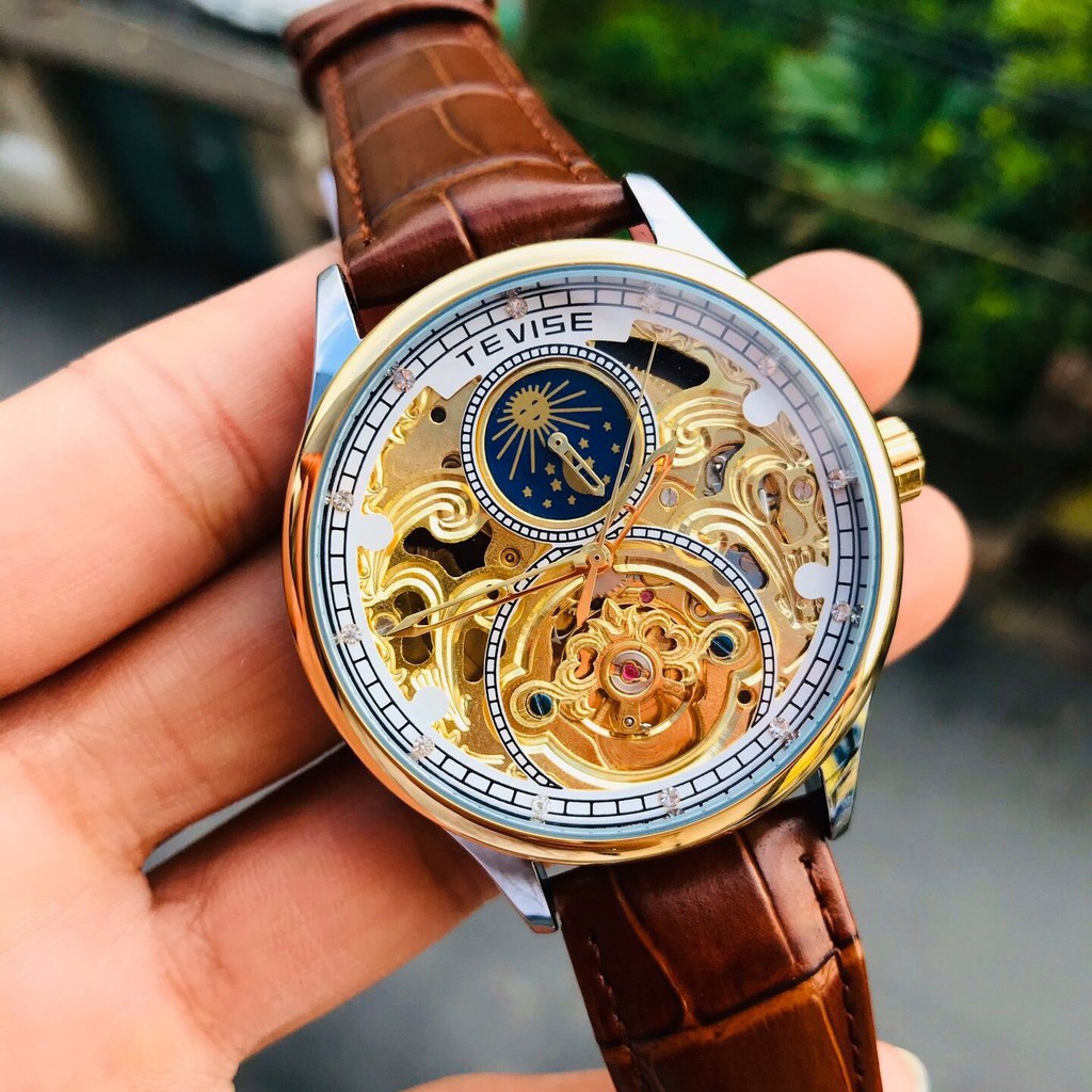 pin giảm Đồng Hồ Nam Cơ Tự Động Automatic Chính Hãng TEVISE T2122 Dây Da Cao Cấp Đẹp Giá Rẻ Chống Nước Chống Xước