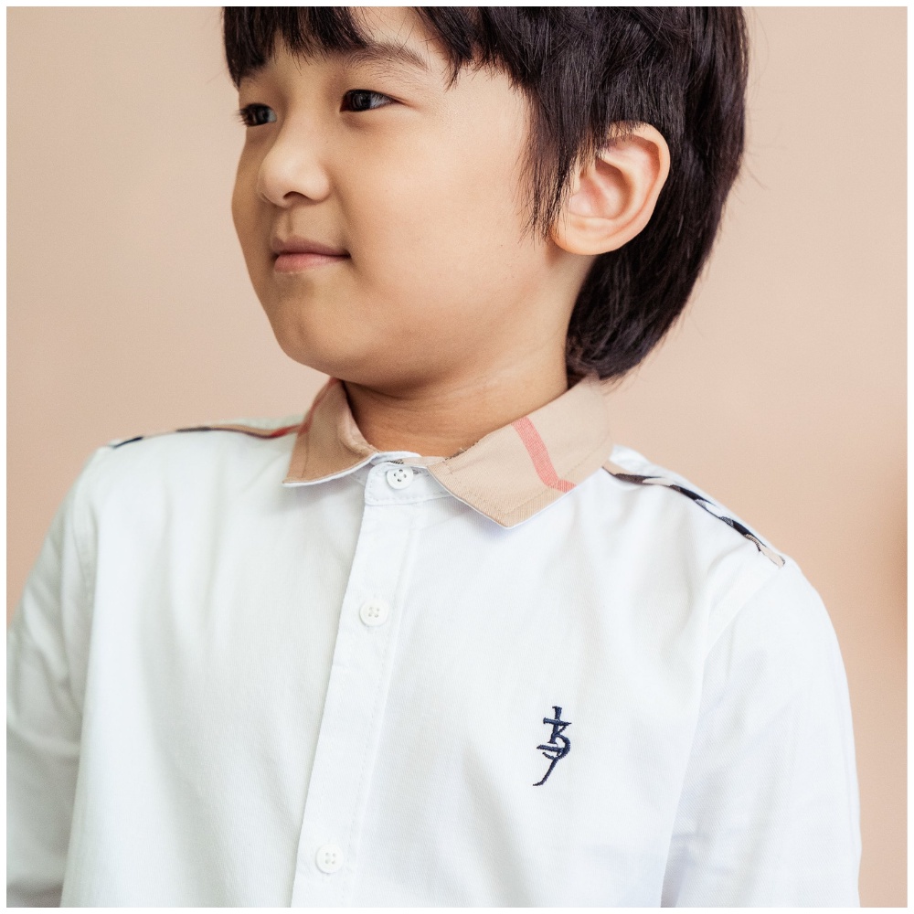Áo sơ mi trắng dài tay 137KIDS chất cotton cổ burberry sang chảnh cho bé trai