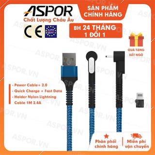 Cáp sạc aspor mfi lightning 2.4a power cable +2.0 dành cho iphone dài 1m a186
