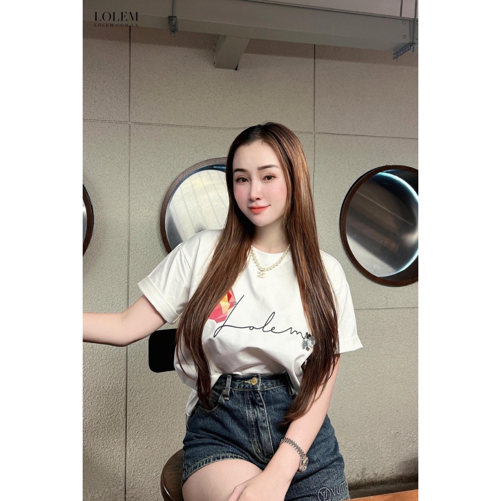 Áo thun nữ in chữ LOLEM vải cotton 100% thoáng mát