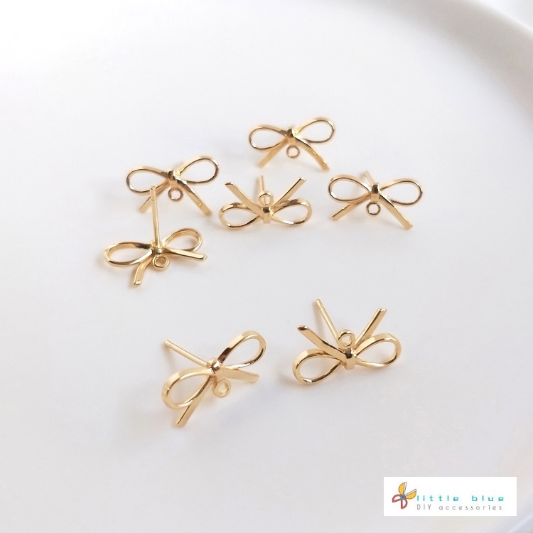 Bông Tai Mạ Vàng 14K Đính Nơ Handmade S925