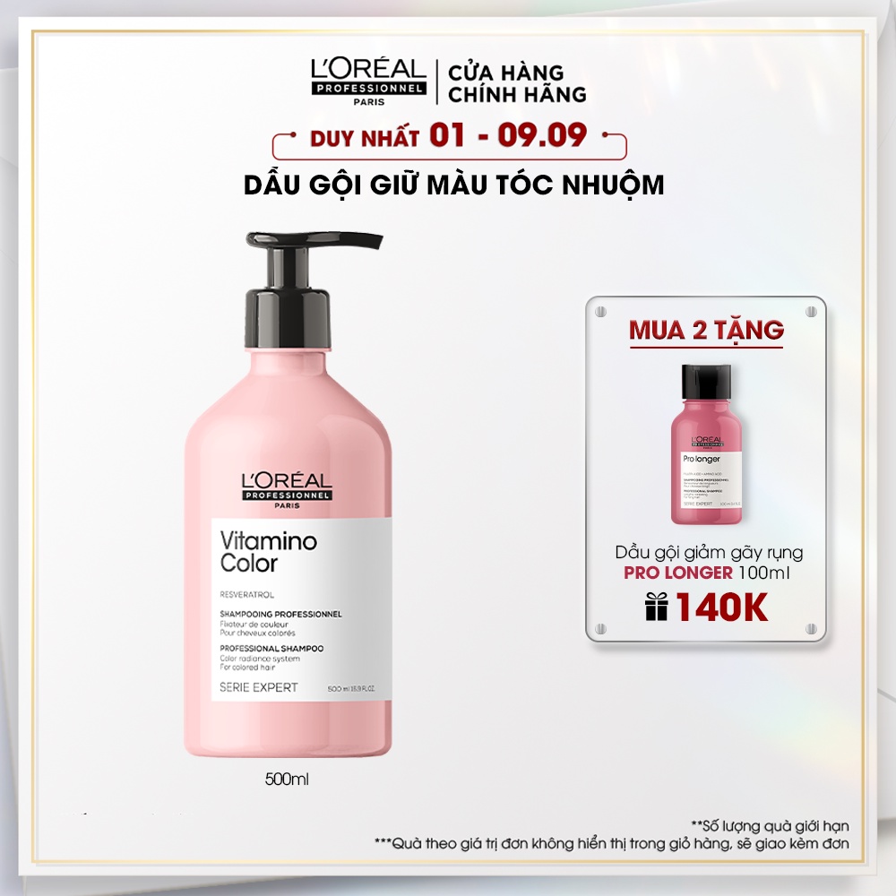 Dầu gội bền màu tóc nhuộm L'Oréal Professionnel Serie Expert Vitamino Color 500ml