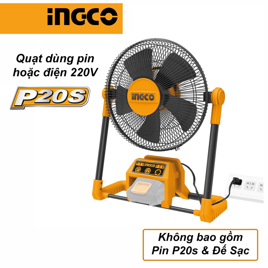 INGCO CFALI2001 Quạt để bàn dùng pin 20V &amp; điện Ingco loại 30cm Không kèm pin và sạc