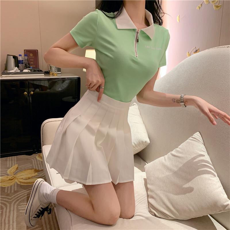 Áo croptop cổ bẻ phong cách Hàn Quốc năng động dễ thương