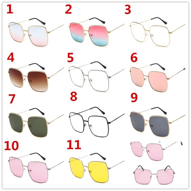 Kính râm gọng vuông đa giác bằng kim loại phong cách vintage