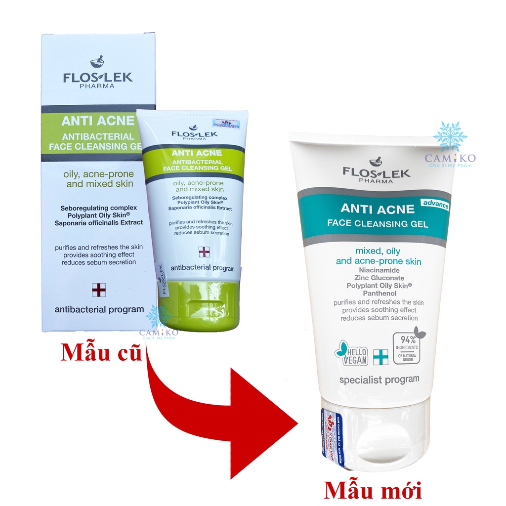 [Quà] Sữa rửa mặt diệt khuẩn cho da nhờn mụn Floslek Anti Acne Bacterial Face Cleansing Gel 200ml