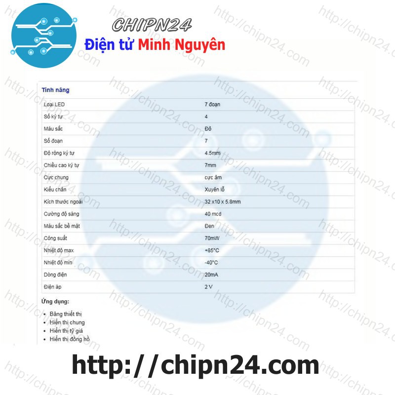 [1 CON] Led 7 Đoạn 0.28 inch 4 Số Anot chung (Sáng Đỏ)