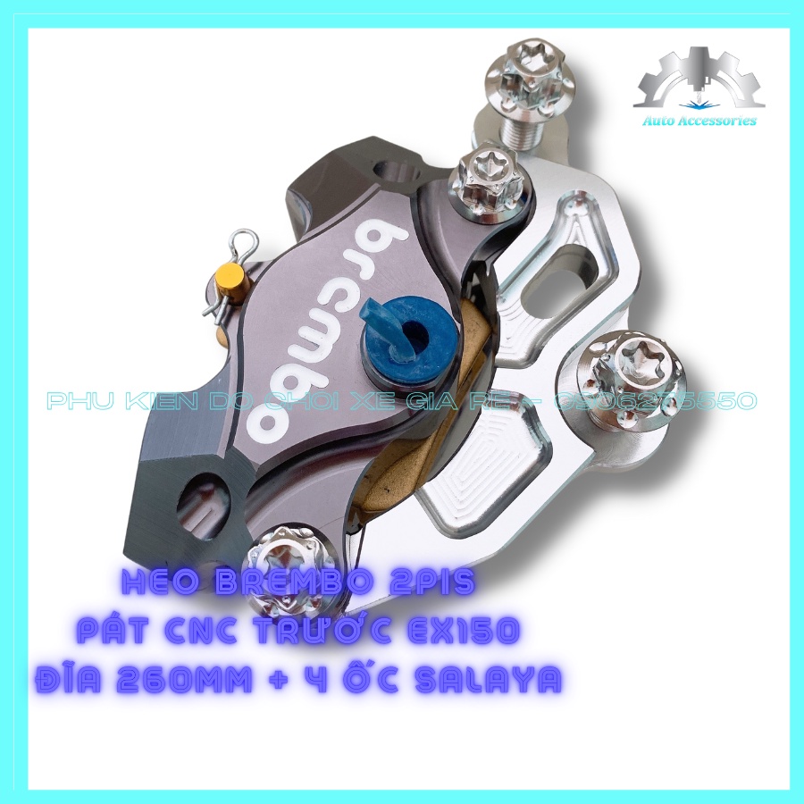 COMBO HEO DẦU TRƯỚC xe Exciter 150 (Ex150). Heo Dầu Brcmbe 2piston &amp; 4piston đối xứng + Pát CNC gắn Trước đĩa size 260mm