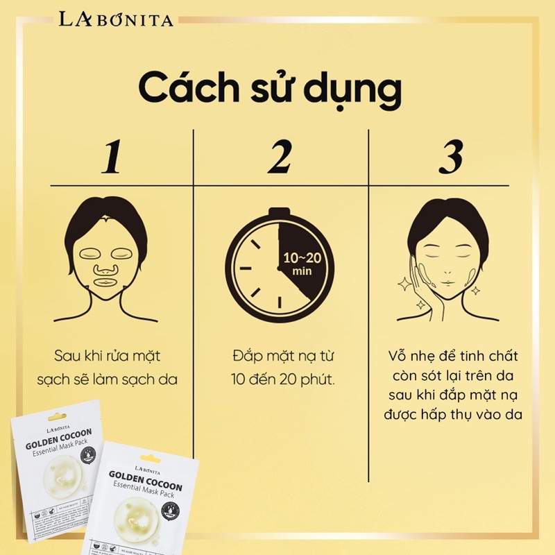 Mặt nạ dưỡng ẩm, trắng da, cải thiện nếp nhăn - LA BONITA Golden Cocoon Essential Mask Pack 20g