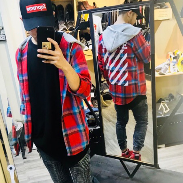 Sơ mi mũ - Hoodie Flannel - Off White | BigBuy360 - bigbuy360.vn