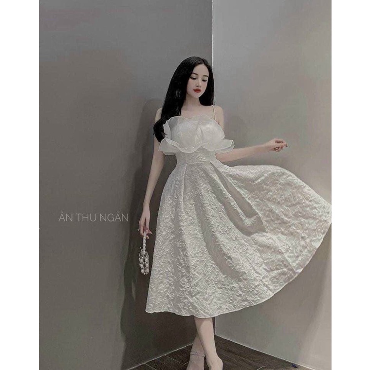 Đầm 2 Dây Phói Bèo Ngực Chất Gấm Có Mút Ngực Mặc Đẹp Dáng Sang NEW UNISEX