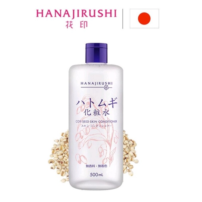 Nước hoa hồng HANAJIRUSHI chiết xuất hạt ý dĩ (Hatomugi) xuất xứ Nhật Bản 500ml