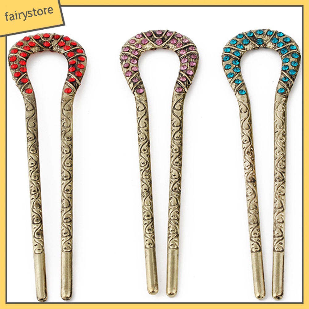 Trâm Cài Tóc Chữ U Đính Đá Phong Cách Retro Thời Trang