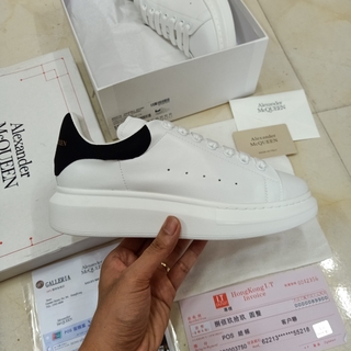 Giày McQueen Trắng Gót Đen Nhung Dây Lụa