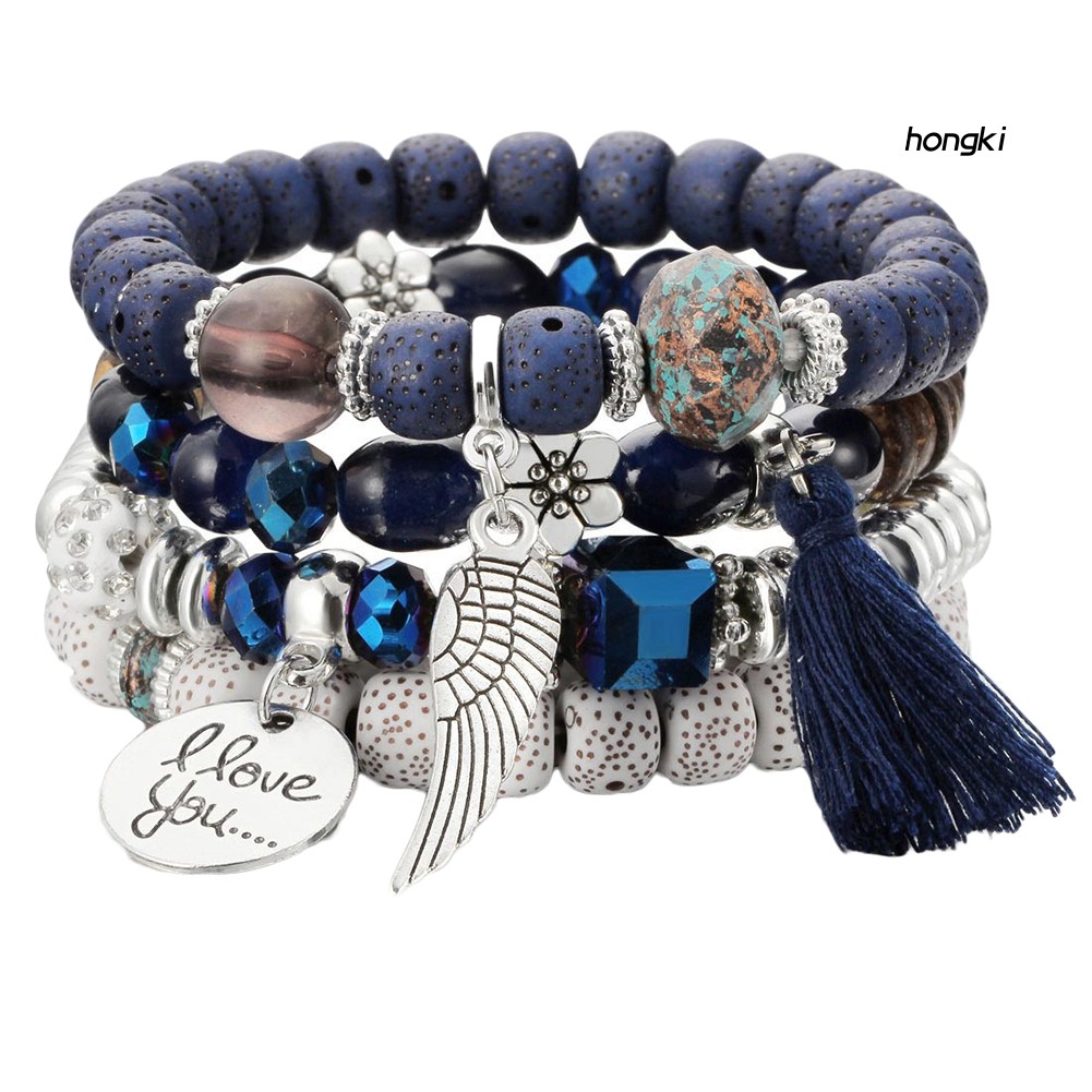 (Hàng Mới Về) Set 4 Vòng Tay Chuỗi Hạt Phong Cách Bohemia Thời Trang Cho Nữ