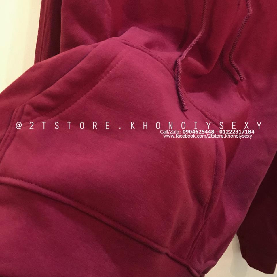 Áo hoodie unisex 2T Store H11 màu đỏ đô - Áo khoác nỉ chui đầu nón 2 lớp dày dặn chất lượng đẹp 🌺