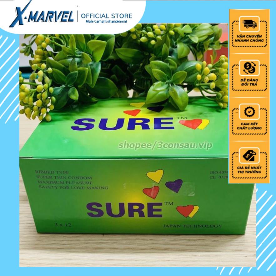 Bao cao su gân gai Sure chính hãng, bao cao su kéo dài thời gian quan hệ, số lượng 1 bcs XMARVEL