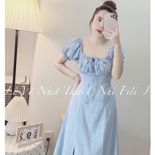 Đầm Maxi - Váy xẻ tà chất đũi Quảng Châu, xếp ly ngực eo thon gọn siêu hack dáng, dây cổ yếm, có mút ngực HK SHOP9720 | BigBuy360 - bigbuy360.vn