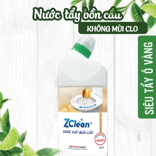 ZClean Siêu Tẩy Vết Ố Vàng, Diệt Khuẩn - Nước Tẩy Bồn Cầu Không Mùi Hóa Chất - Chai 900ml