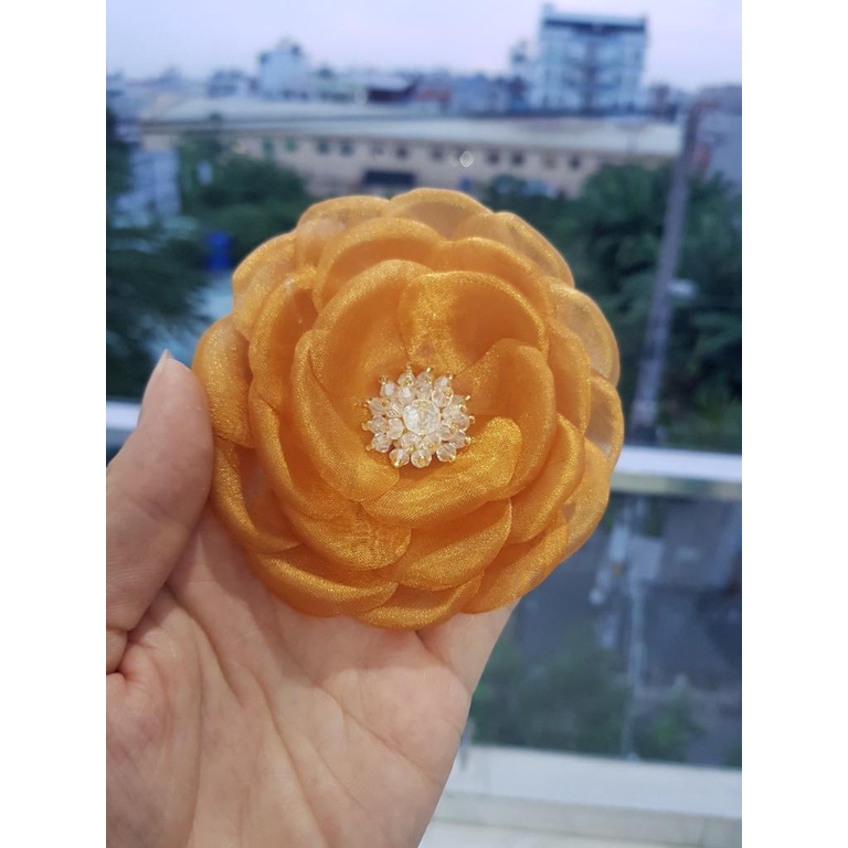 Hoa voan cài áo handmade cao cấp nhiều màu giá sỉ [HANN- Hoa cài áo, pk thời trang]