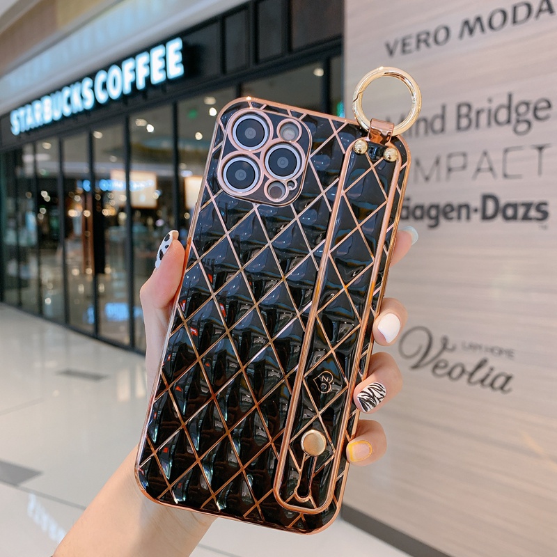 Ốp Điện Thoại Mềm Mạ Điện Chống Sốc Có Dây Đeo Cổ Tay Cho iPhone 12 11 13 Pro Max