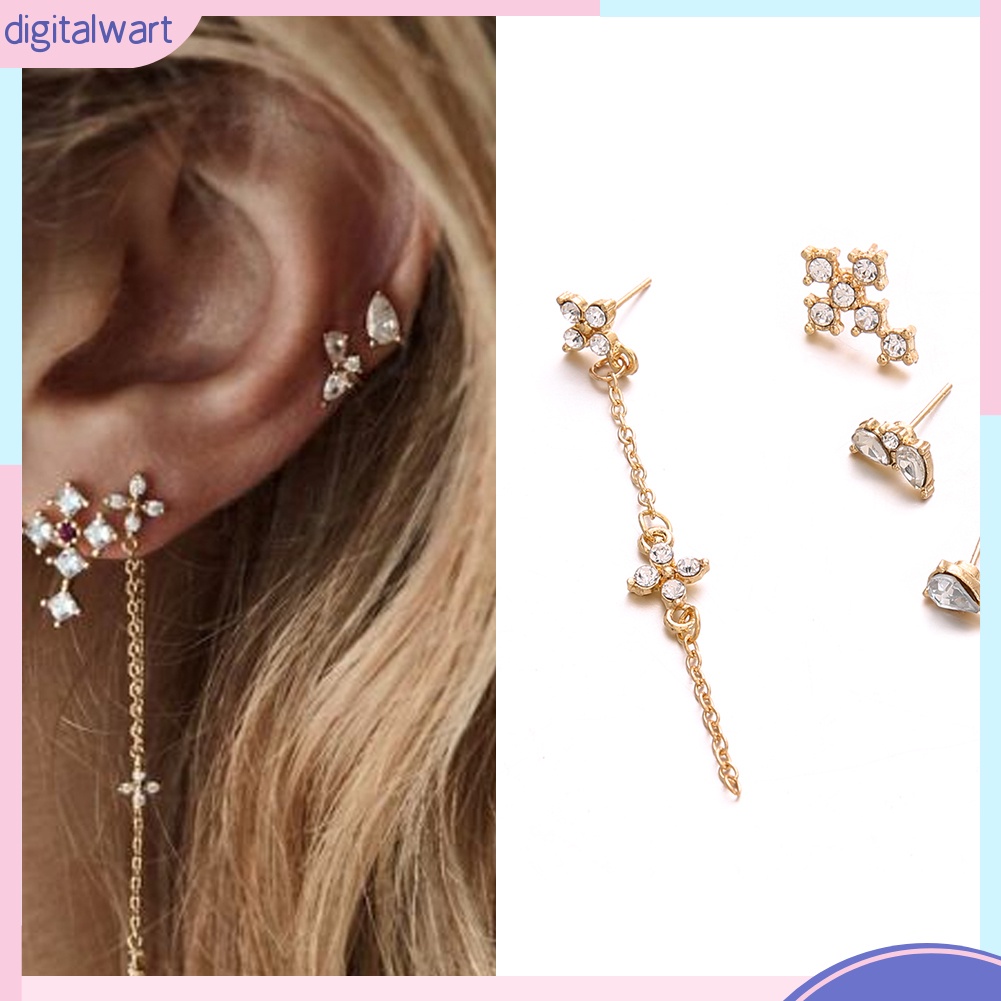 Set 4 khuyên tai đính đá kiểu dáng thời trang cho nữ