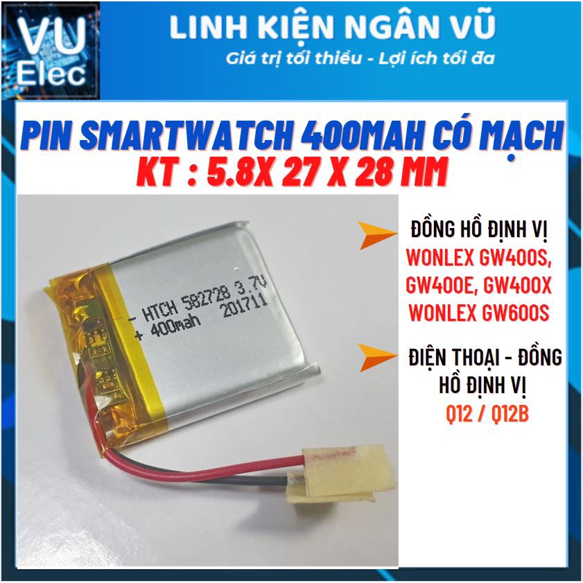 Pin đồng hồ định vị trẻ em 3.7V 500mAh - Pin thay thế cho Wonlex GW400S GW400E, GW400X Wonlex GW600S - Q12 / Q12B