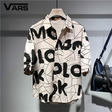 Áo Sơ Mi Nam Tay Lửng Dáng Rộng Có In Chữ Thời Trang Phong Cách