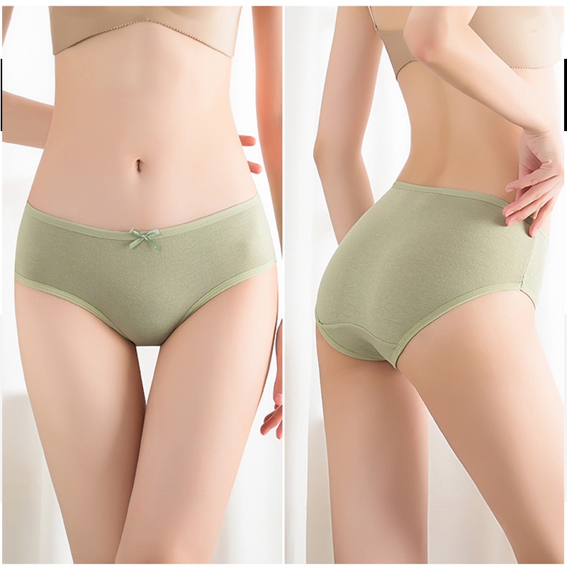 Quần lót ECMLN mềm mại co giãn màu trơn đính nơ phong cách Nhật Bản dành cho nữ