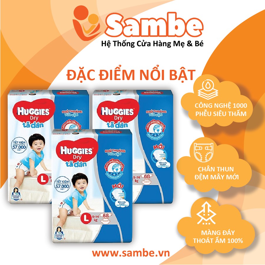 Tã Dán Huggies Size L 42 Miếng / 68 Miếng - Hàng Chính Hãng