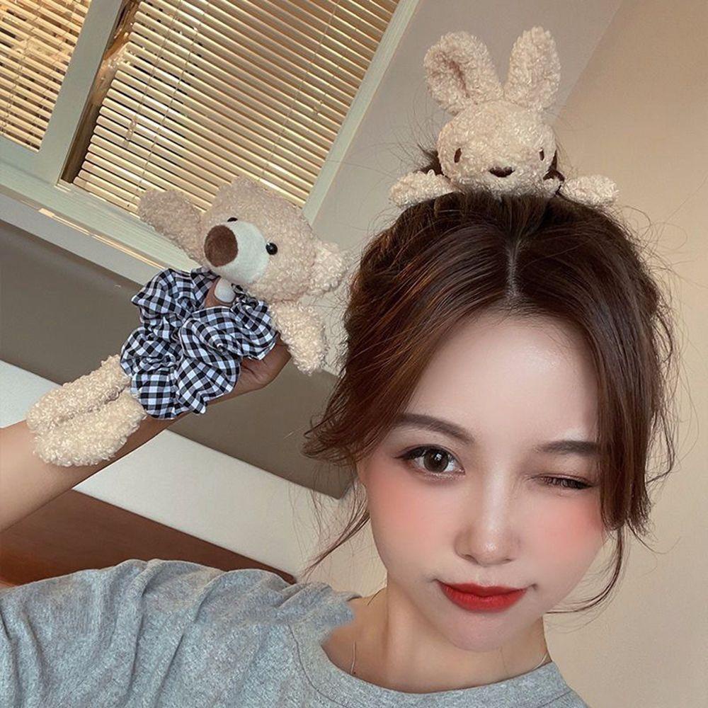 USNOW Dây Cột Tóc Lông Nhung Họa Tiết Động Vật Hoạt Hình Dễ Thương Xinh Xắn